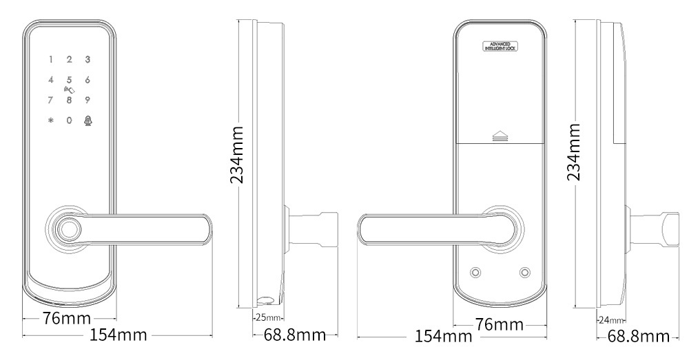 A230 wifi fingerprint door lock dimension