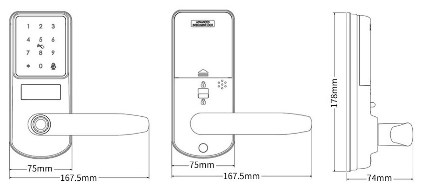 Tuya smart door lock dimension A290