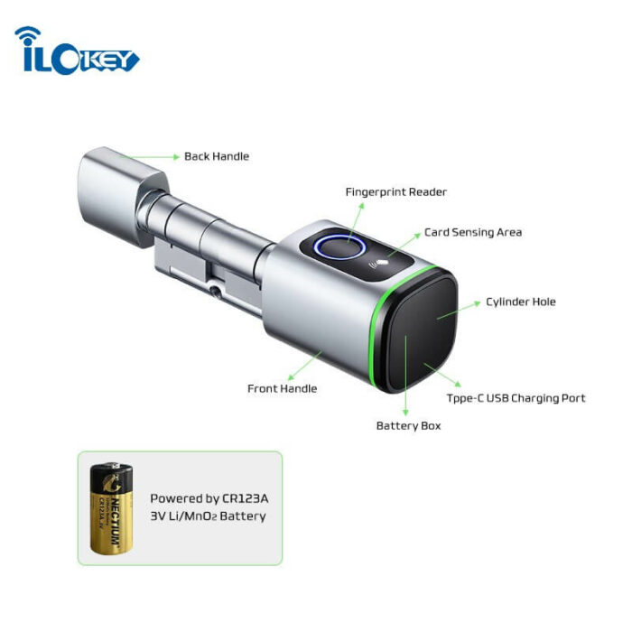iLockey European Profile Lock Cylinder Tuya Smart Door Lock Fingerprint Electronic Lock Cylinder - Image 4