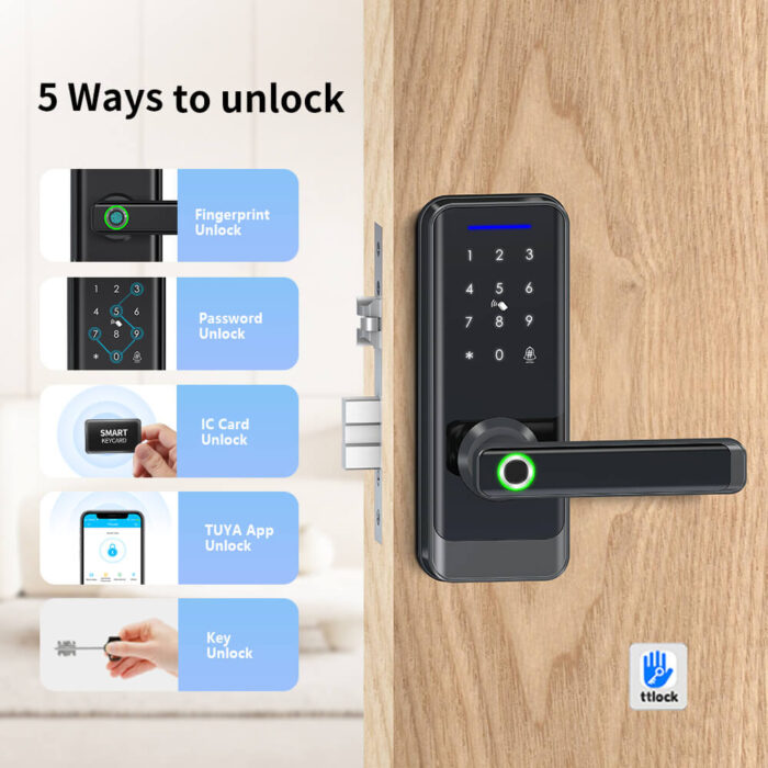Smart Home TTlock Fingerprint Passcode Card Key Digital Smart Deadbolt Door Lock - Image 3