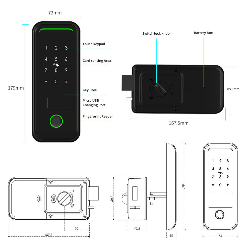 Tuya WiFi Smart Lock for Outdoor Gates Electric Rim Door Biometric Fingerprint App Controlled Cloud Data - Image 2