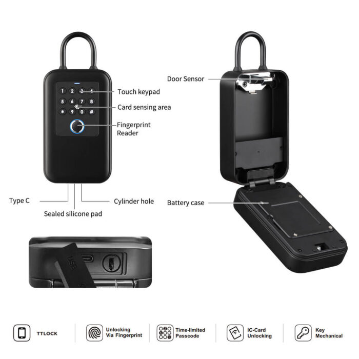iLockey Wall Mounted Portable Storage Keybox Hide Security Lock Safe Digital Code App Control - Image 7