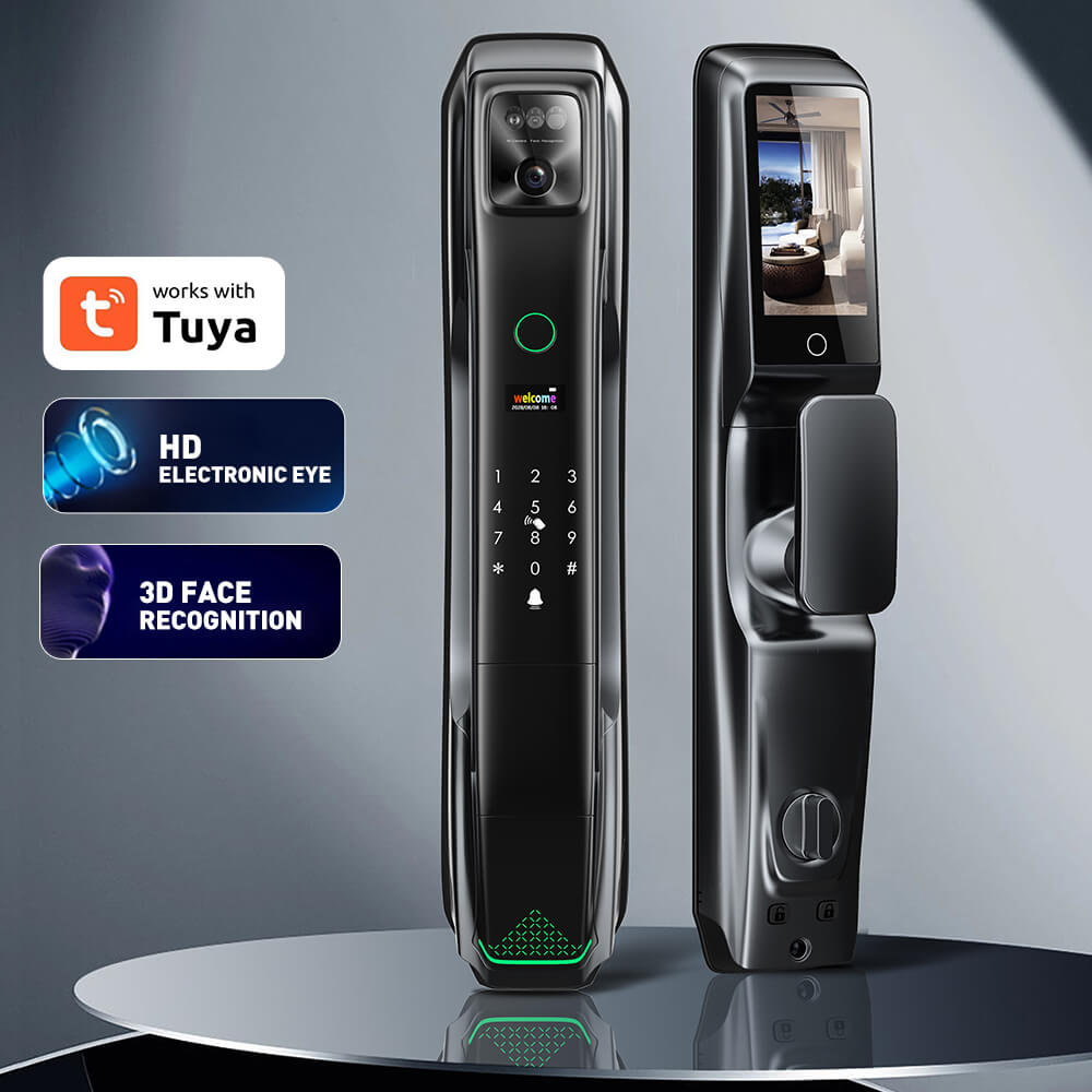 Waterproof Fully Automatic Digital Door Lock Aluminum Handle Biometric Fingerprint Camera 3D Face Lock