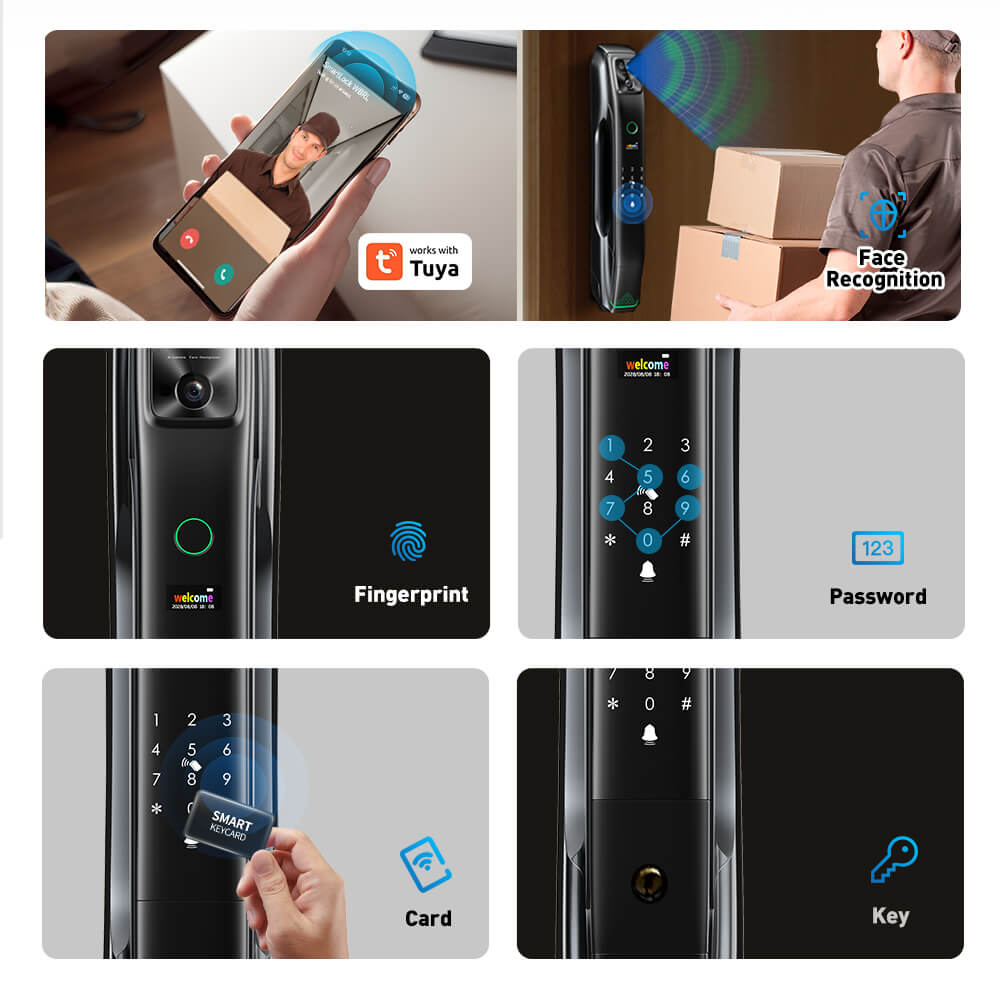 Waterproof Fully Automatic Digital Door Lock Aluminum Handle Biometric Fingerprint Camera 3D Face Lock - Image 3