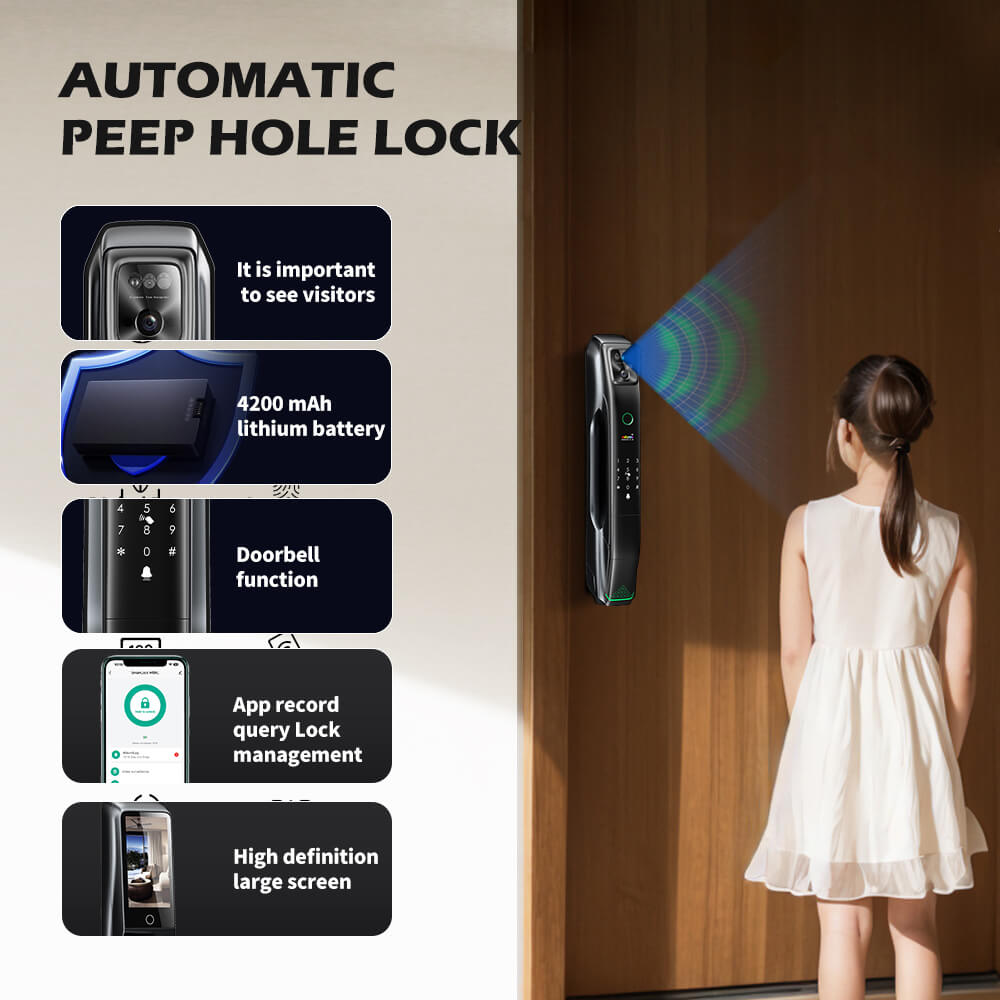 Waterproof Fully Automatic Digital Door Lock Aluminum Handle Biometric Fingerprint Camera 3D Face Lock - Image 4