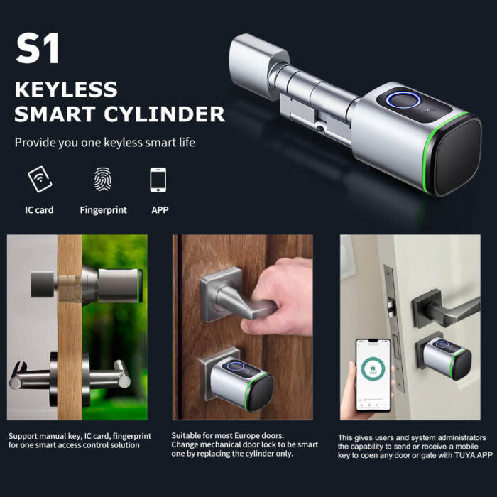 Euro Standard Smart Lock Cylinder Key App Unlock Fingerprint Lock Cylinder - Image 5