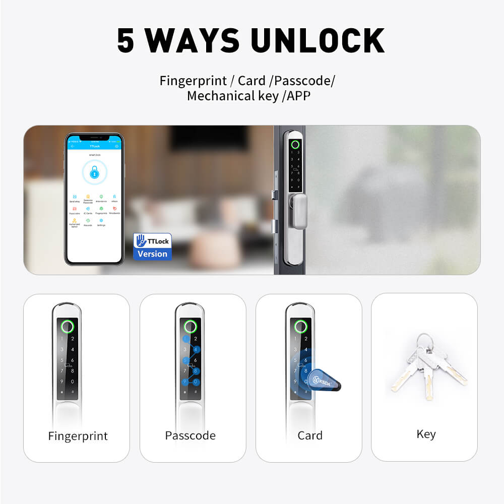 High-Quality Tuya App Smart BLE Fingerprint Waterproof Aluminium Smart Narrow Door Lock - Image 4