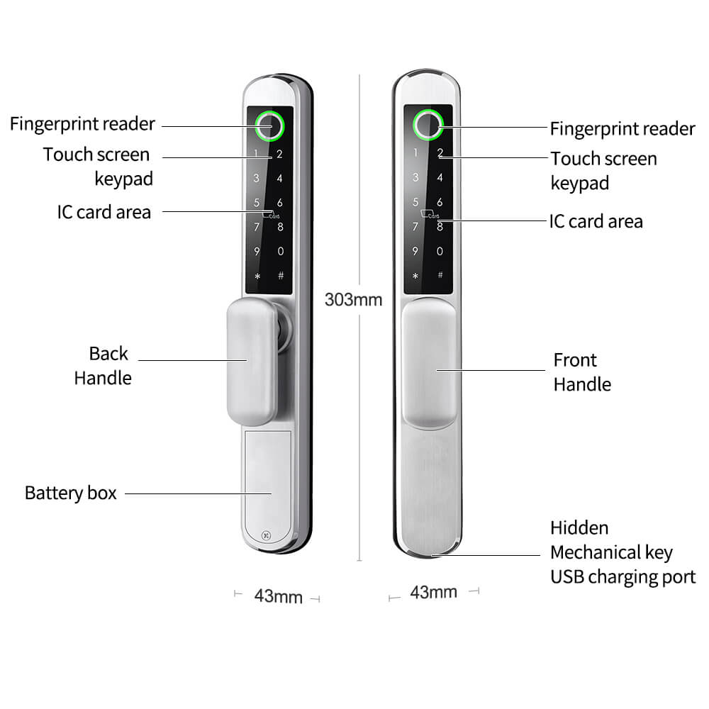 High-Quality Tuya App Smart BLE Fingerprint Waterproof Aluminium Smart Narrow Door Lock - Image 2