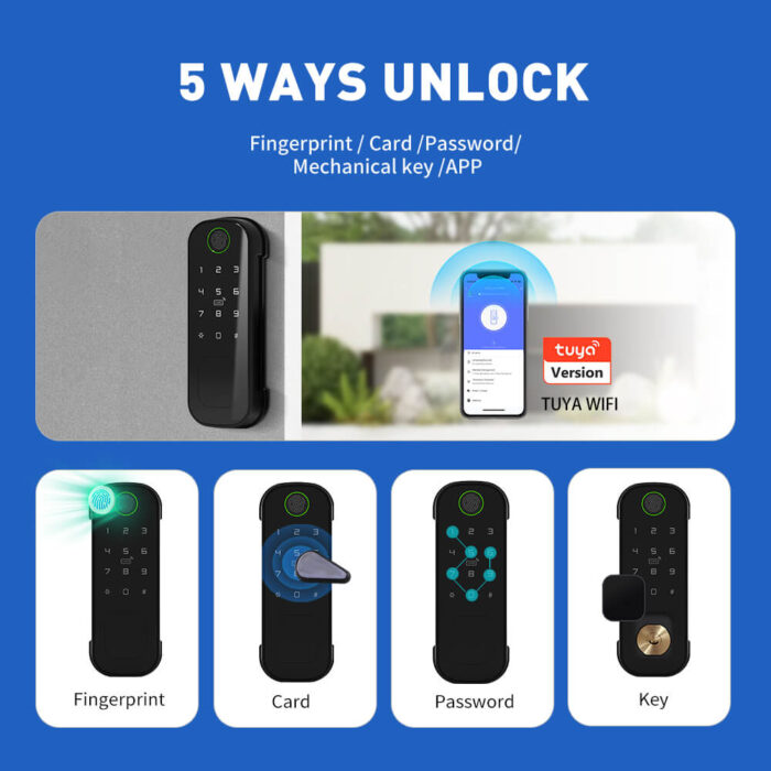 TTLock Digital Electronic Outdoor Gate Rim Lock Tuya Cloud Waterproof Double Sided Fingerprint Smart Rim Lock - Image 6
