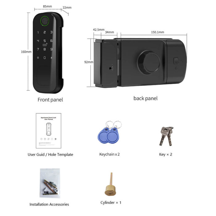 TTLock Digital Electronic Outdoor Gate Rim Lock Tuya Cloud Waterproof Double Sided Fingerprint Smart Rim Lock - Image 3