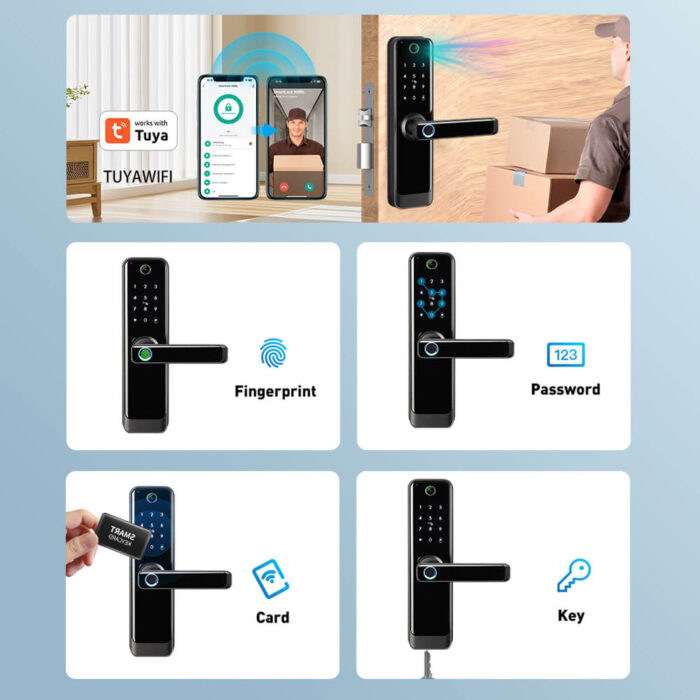 Tuya Smart Door Lock with Video Camera Fingerprint Password Card App Unlock - Image 4