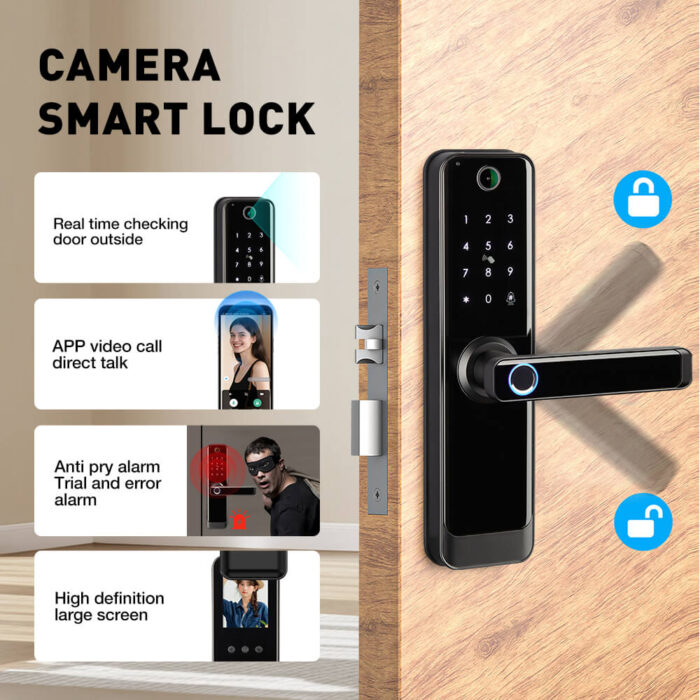 Tuya Smart Door Lock with Video Camera Fingerprint Password Card App Unlock - Image 5
