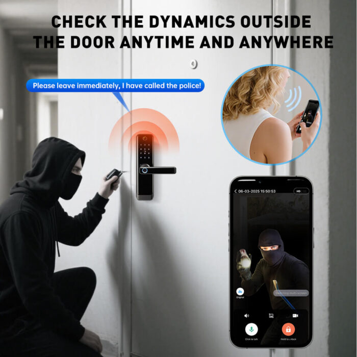 Tuya Smart Door Lock with Video Camera Fingerprint Password Card App Unlock - Image 7