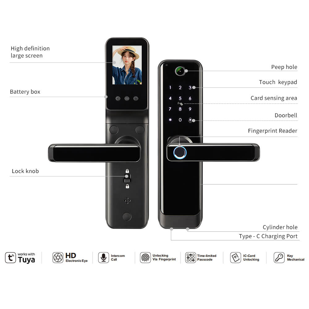 Tuya Smart Door Lock with Video Camera Fingerprint Password Card App Unlock - Image 2