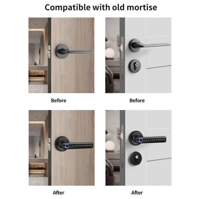 Aluminum Alloy Home Bedroom Tuya Smart Door Lock Fingerprint Password Keyless Smart Handle Lock - Image 3