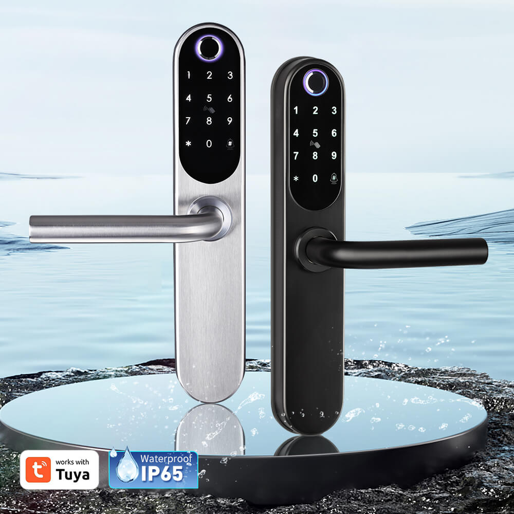 IP65 Waterproof Europe Standard Mortise Tuya APP Electronic Glass Aluminium Door Smart Lock