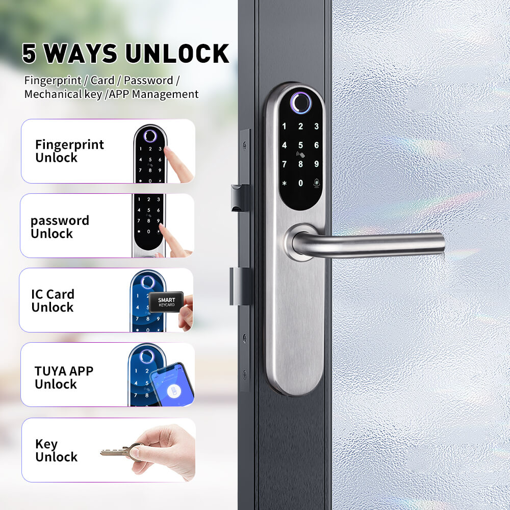 IP65 Waterproof Europe Standard Mortise Tuya APP Electronic Glass Aluminium Door Smart Lock - Image 2
