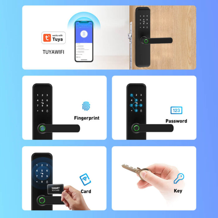Tuya WIFI Inteligente Wooden Electronic Fingerprint Digital Door Smart Lock - Image 4