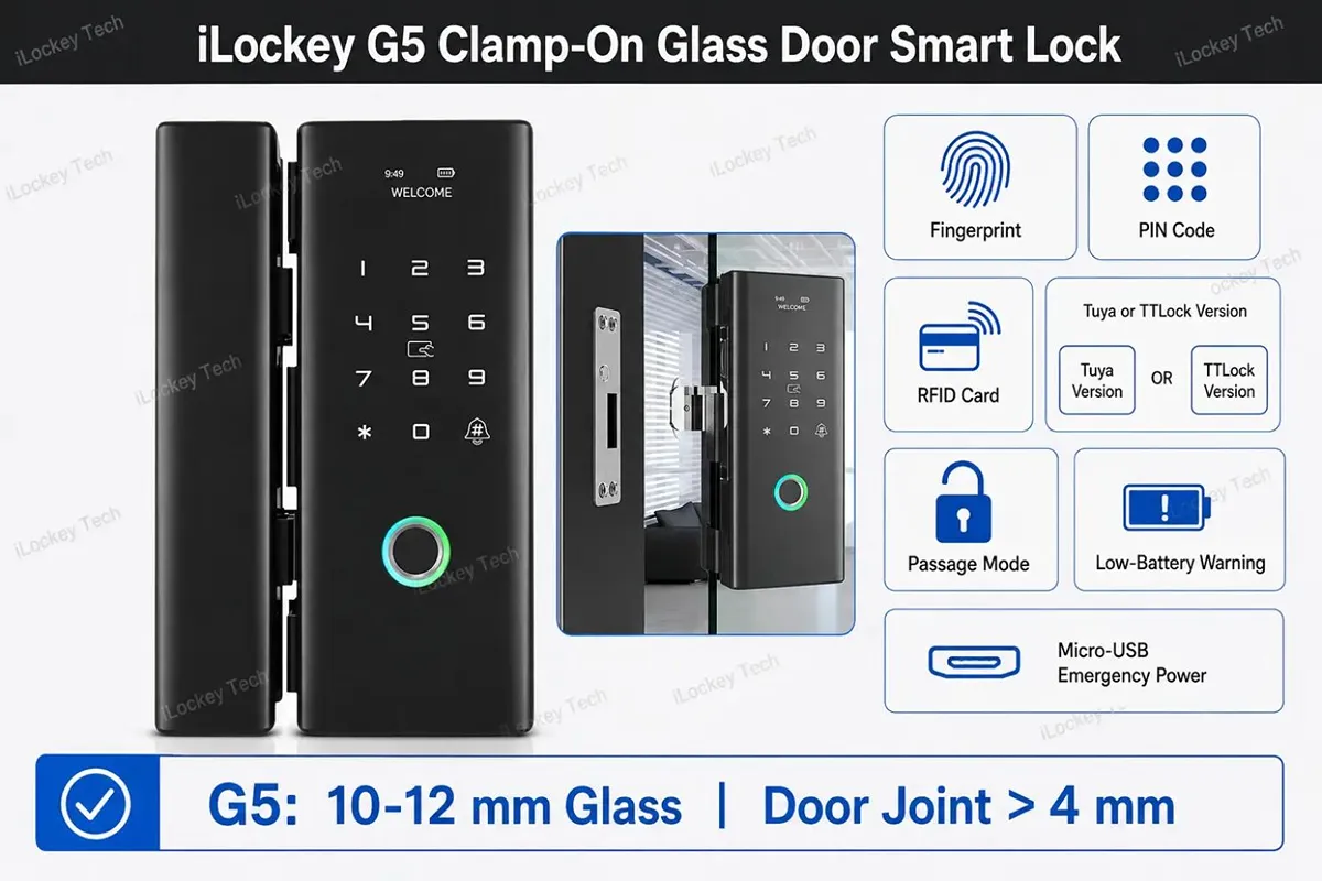 iLockey G5 Clamp‑On Glass Door Smart Lock